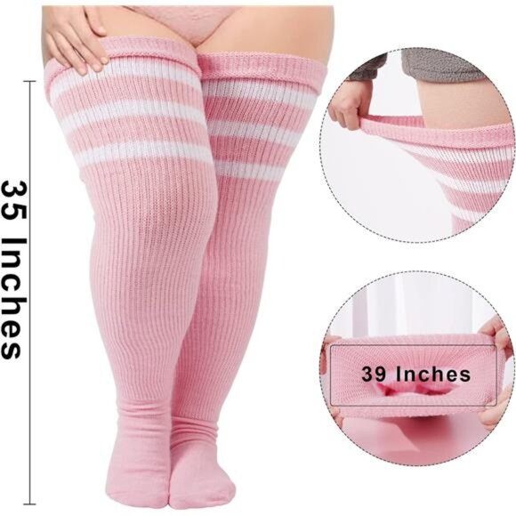Plus Size Womens Thigh High Socks for Thick Thighs- Extra Long Striped Thick - Picture 2 of 7
